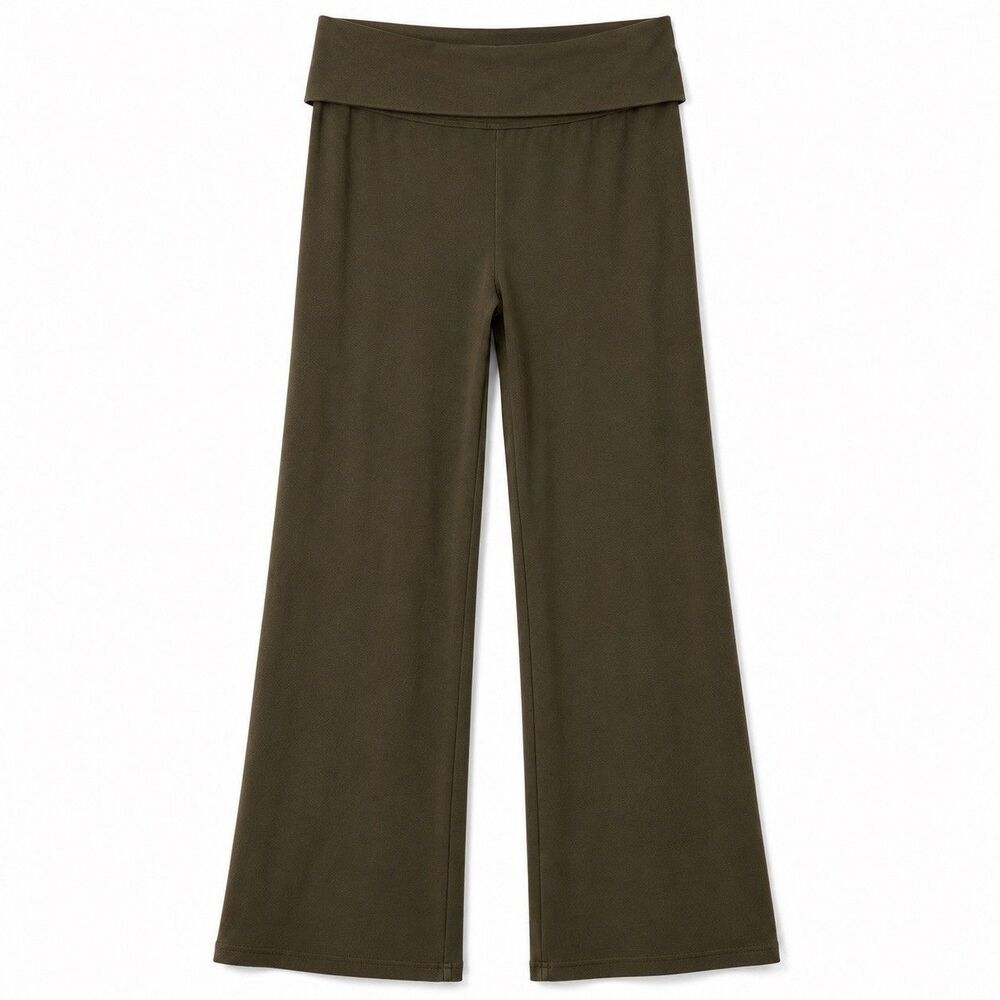 Patagonia Foldover Flare Pants Women Small Olive Green Yoga Boho Athleisure Y2K